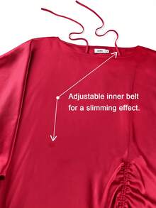 Elegant Women Satin Batwing Sleeve African Blouse Drawstring Waist Boat Neck Modern Top For Formal Event Church Festival Red Fall - Red - View 8
