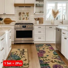1 pieza, Decoración del hogar, Estampado de patrón floral, Alfombra de cocina de lino, Tapete de cocina, Tapete de piso, Tapete de baño, Tapete de puerta, Impresión 3D rectangular, Adecuado para sala de estar, dormitorio, pasillo, baño, lavandería - Alfombra de poliéster, Adecuado para decoración del hogar interior y exterior - Multicolor - Ver 16