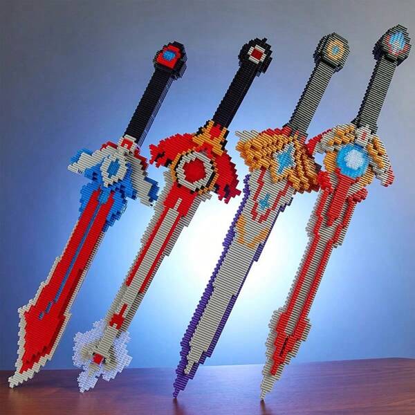 DIY Assembly Fantasy Long Sword Interlocking Micro Building Blocks Handmade Desktop Ornament Decoration Figure