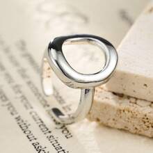 1 pieza Anillo abierto con decoración de círculo geométrico minimalista, adecuado para el uso diario de las mujeres - Plateado - Ver 6