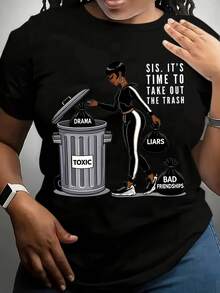 Camiseta gráfica divertida para hombres y mujeres: Es hora de desechar la basura - Diseño divertido con símbolos de basura y reciclaje, cuello redondo de manga corta en negro casual, materia - Negro - Ver 1