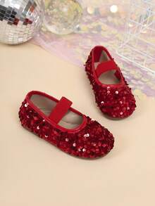 Zapatos planos para niños primavera otoño nuevo estilo niñas exterior casual moda versátil zapatos planos con lentejuelas rojas brillantes zapatos de actuación escolar para niñas zapatos de estudiante zapatos de princesa zapatos de baile para niños - Rojo - Ver 4