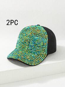 1 pieza Gorra de béisbol de protección solar para mujer con diamantes de imitación en color AB, Halloween - Multicolor - Ver 36