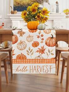 1Pc 35*180cm Autumn Theme Table Runner, Pumpkin, Autumn Leaves And Branch Pattern Autumn Style Tablecloth, Suitable For Thanksgiving Harvest Decoration, Autumn Decoration, Dining Table, Kitchen, Desktop Decoration, Home Decor And Holiday Gatherings - Multicolor - View 5