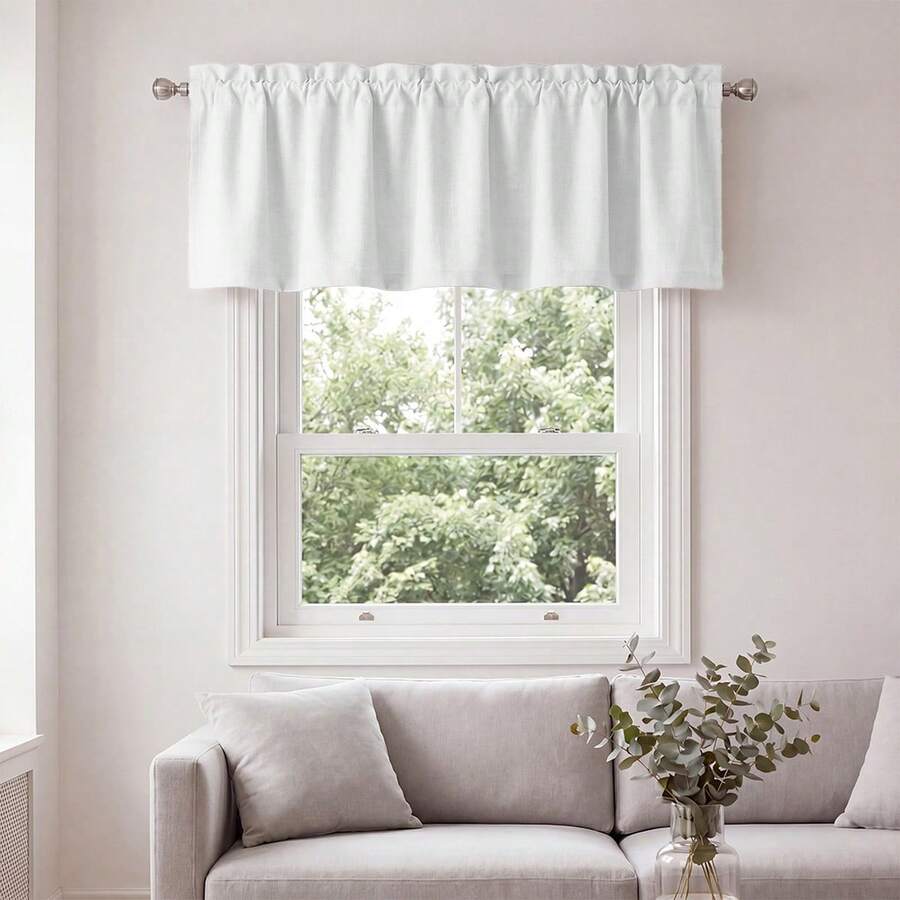 1pc/2pcs, White Japanese Retro Faux Linen Kitchen Curtains, Made Of Soft And Thick Polyester Fabric, Provides Natural Light Filtration And Privacy Protection, Washable, Suitable For Kitchen, Bedroom, Living Room, Office, RV And Bay Window. - White - View 1