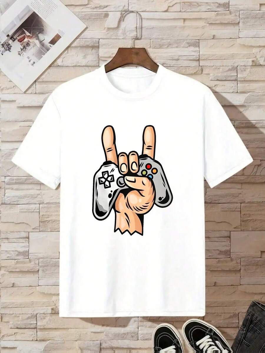 Camiseta de algodón puro para niño con diseño de mando de videojuegos - Blanco - Ver 1