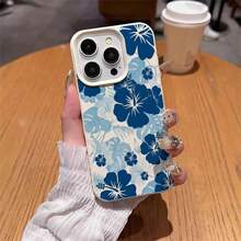 1 buah Casing Ponsel Bahan TPU Warna Putih Susu & Motif Hibiscus Biru Kompatibel dengan iPhone 17 Pro Max/17/16 Pro Max/15/13/12/11/ S20 FE/A15/S24/A55/ Note 11/Note 12/Note 13 Pro Perlindungan Penuh Tahan Guncangan Lembut - Putih - View 4