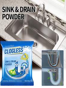JAYSUING 10pcs/260G Drain Clog Remover Powder, Designed For Kitchen Sink, Sewer, Toilet And Other Pipe Blockage Problems, Quickly Dissolves Grease, Hair And Other Clogs, Removes Pipe Odor, Combines Unclogging, Maintenance And Deodorizing Functions, Restores Pipe Flow, Say Goodbye To Clog Troubles, Suitable For Kitchen Sink, Washbasin, Floor Drain, Toilet And Other Pipes - Powdery - View 2