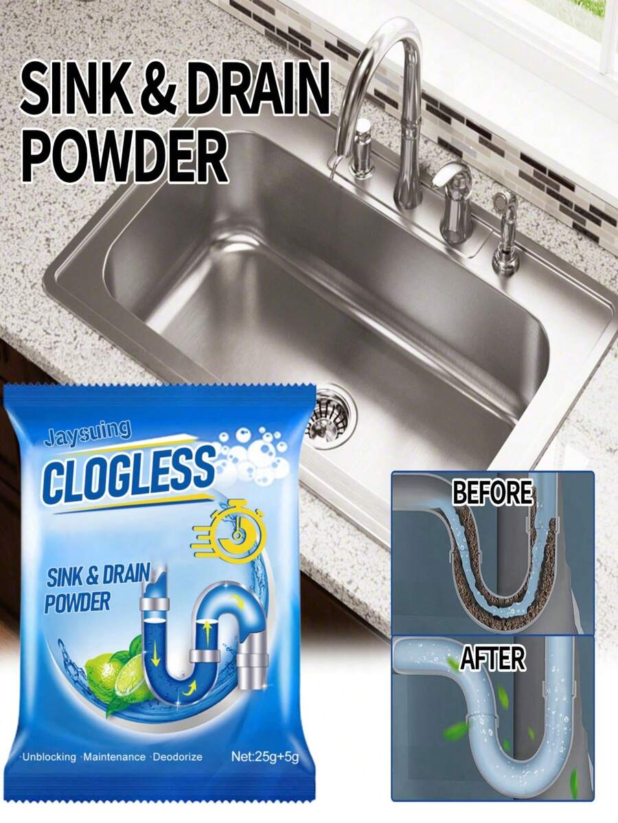 JAYSUING 10pcs/260G Drain Clog Remover Powder, Designed For Kitchen Sink, Sewer, Toilet And Other Pipe Blockage Problems, Quickly Dissolves Grease, Hair And Other Clogs, Removes Pipe Odor, Combines Unclogging, Maintenance And Deodorizing Functions, Restores Pipe Flow, Say Goodbye To Clog Troubles, Suitable For Kitchen Sink, Washbasin, Floor Drain, Toilet And Other Pipes