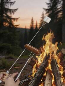 1pc/6pcs Stainless Steel Extendable BBQ Forks, 32.3cm Heat-Resistant Long Handle Double-Pronged Skewers, High Temperature Resistant And Easy To Clean, Suitable For Camping BBQ, Home Garden, Roasting Marshmallows, Chocolate Fondue, Home/Outdoor Universal, Multi-Functional Roasting Tool - BBQ Skewers - View 10