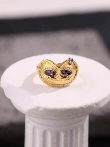 Vintage Punk Minimalist Mysterious Pattern Gold Mask Purple Eye With Teardrop Ring, Geometric Asymmetrical Women's Daily Party Jewelry - Multicolor - View 5