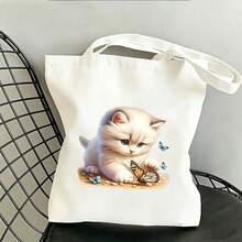 1/2/3pcs Cute Milky White Kitten Heat Transfer Iron-On Patch, Playing With Butterfly Adorable Pet Cat DIY Heat Transfer Sticker, Suitable For Clothing, T-Shirt Making, Pillow Decoration, Apparel Items And Applique - Multicolor - View 8