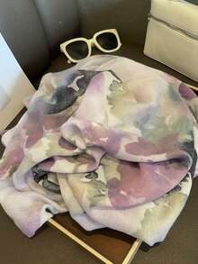 1條紫色紮染女款長款中式防曬流蘇披肩圍巾，春夏季新品 - 紫色 - 查看 4