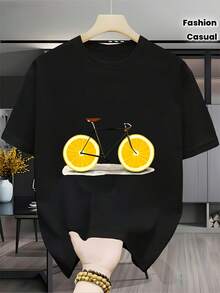 Camiseta de manga corta con cuello redondo y estampado moderno para hombre, ideal para uso casual y deportivo - Negro - Ver 1