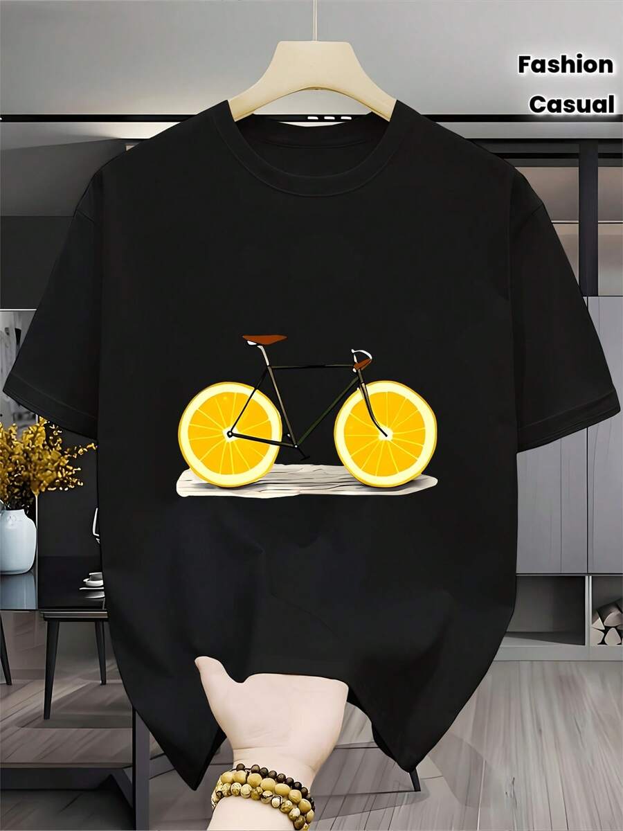 Camiseta de manga corta con cuello redondo y estampado moderno para hombre, ideal para uso casual y deportivo - Negro - Ver 1