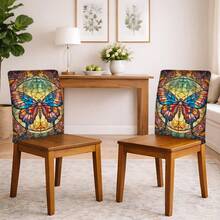 2/4/6pcs Set, Home Decor, Butterfly Pattern Printed Linen Chair Covers, Suitable For Daily Home Decoration, Living Room, Dining Room, Garden Environment, Hotel Restaurant, Holiday Party, Friends Gathering, Washable Polyester Material, Dining Chair Seat Cushion Covers - Multicolor - View 1