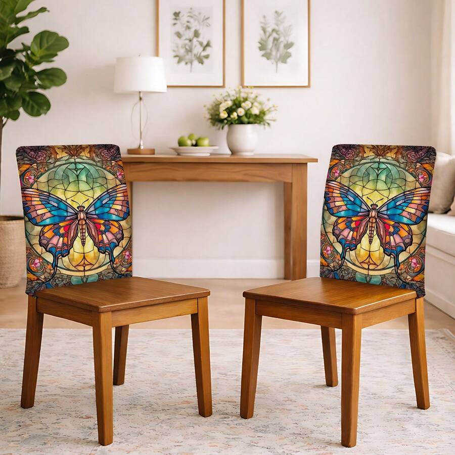 2/4/6pcs Set, Home Decor, Butterfly Pattern Printed Linen Chair Covers, Suitable For Daily Home Decoration, Living Room, Dining Room, Garden Environment, Hotel Restaurant, Holiday Party, Friends Gathering, Washable Polyester Material, Dining Chair Seat Cushion Covers - Multicolor - View 1