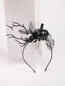 1pc European And American Black Pumpkin Ghost Hand Skeleton Mesh Fun Quirky Party Headband Artificial Flower Branch Photo Prop Masquerade Cosplay Witch Costume Party Dark Gothic Style Headband Hair Accessory - Black - View 12