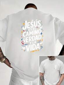 Nueva camiseta de cuello redondo para hombre con estampado de doble cara, casual y deportiva, moderna y a la moda, para estudiantes y adolescentes, de manga corta para chicos. - Blanco - Ver 7