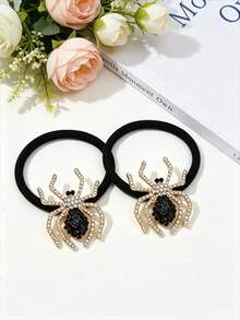 3/2/1pc Rhinestone Spider Elastic Hair Ties, Halloween Alloy Ponytail Holders For Women - Multicolor - View 1