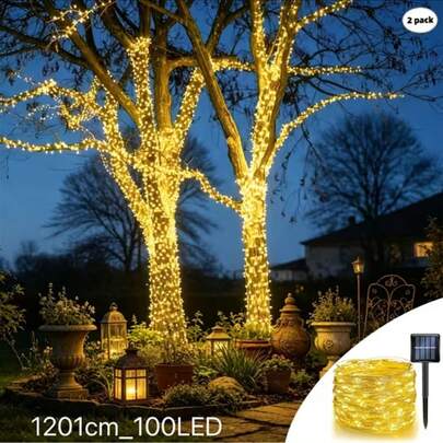 Solar Powered Christmas Lights Outdoor, 600mAh Nickel Battery, IP65 Waterproof LED String Lights, 8 Modes, Stake Mount, Flexible Copper Wire, Red White Green For Garden, Yard, Patio Holiday Decor