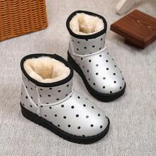 Children's Polka Dot Print Ankle Boots, Thick Fleece Lining For Warmth, Non-Slip Wear-Resistant Flat Sole, Versatile Winter Ankle Boots For Girls - Silver - View 5
