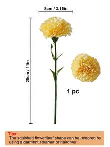 1/24支人造康乃馨絲綢仿真花莖，適用於葬禮裝飾、婚禮花束、花環、DIY手工藝 - 黃色 - 查看 10