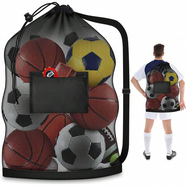 Bolsa para Balón de Fútbol Extra Grande, Bolsa de Malla con Cordón 40" X 30" con Bolsillo, Saco de Red Deportiva Resistente para Entrenadores, Bolsa de Almacenamiento para Baloncesto, Voleibol, Equipo de Gimnasio, Equipo de Natación