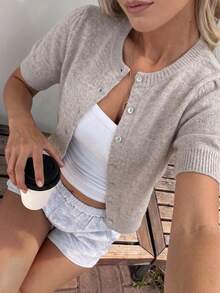 FOR BEAUTY Spring Summer Y2K Casual Knit Tops Solid Color Ribbed Slim Fit One Shoulder Cropped Cami Top Party Clubwear Streetwear - Brown - View 1
