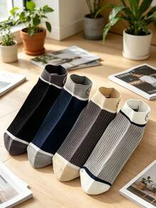 5 Pairs Men's Short Socks, Sweat-Absorbing Casual Odor-Resistant Spring/Summer Contrast Color Low-Cut Versatile - Multicolor - View 3
