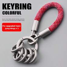 Men's Braided Rope Keychain Car Key Lanyard, Equipped With Multi-Functional Metal Ring, Simple And High-End Key Pendant. - [Upgradeable and Detachable] Black + 5 Spring Coils - View 4