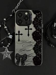 excluyendo los accesorios Funda para teléfono con elemento de encaje a prueba de golpes 1 pieza estilo coreano moderno encaje con diseño floral estética gráfica con eslogan pluma láser impe - Multicolor 4 - Ver 1