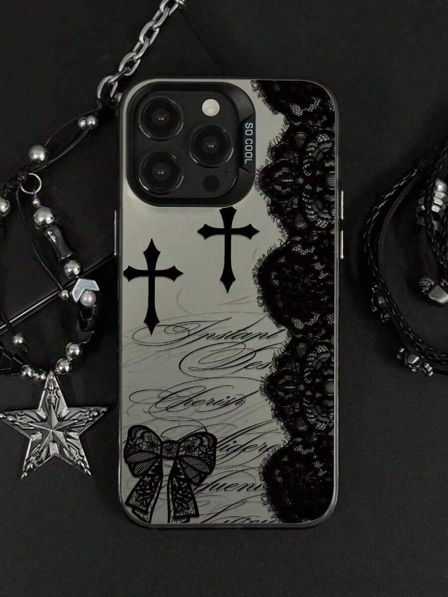 excluyendo los accesorios Funda para teléfono con elemento de encaje a prueba de golpes 1 pieza estilo coreano moderno encaje con diseño floral estética gráfica con eslogan pluma láser impe - Multicolor 4 - Ver 1