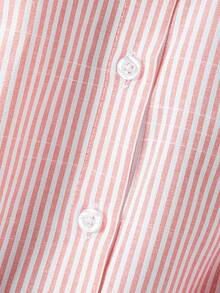 Tween Girl Casual Preppy Style Pink Cotton Striped Tie-Up Sleeveless Shirt, Suitable For Vacation, Gatherings, Group Activities - Pink - View 5
