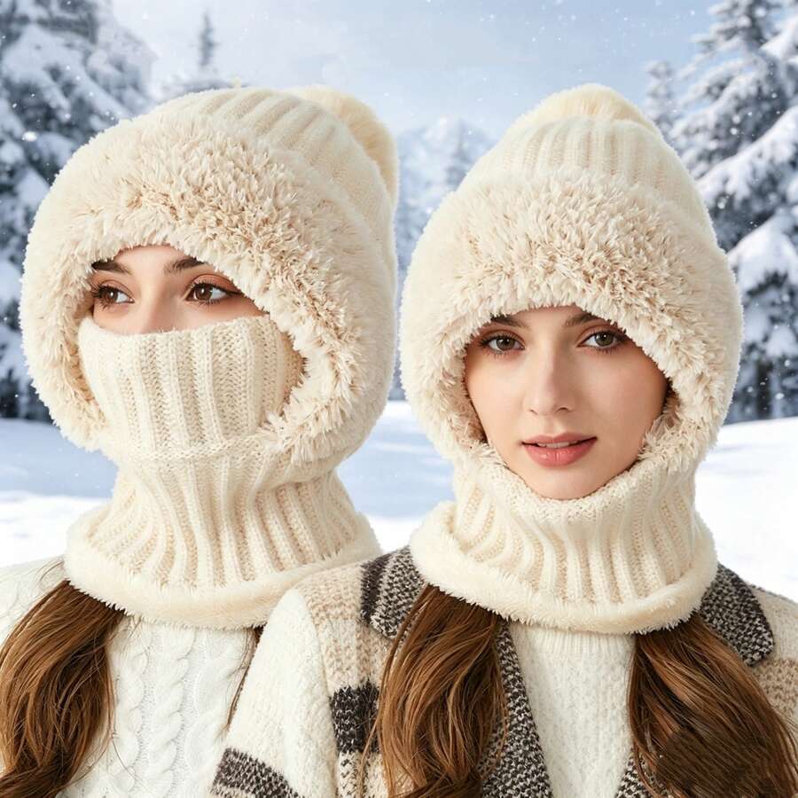 BONNY BOOM 1pc Women's Winter Knitted Balaclava Hat, Warm Full Face Coverage, With Ear And Neck Protection, Fashionable Ski Mask, Suitable For Cold Weather Outdoor Activities - Multicolor-b - View 1