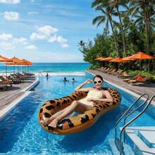 Leopard Print Inflatable Pool Float With Backrest For Relaxing | Pool Lounge Float Inflatable - For Backyard Poolside River Beach Party Men Women Friends Family - Multicolor - View 5