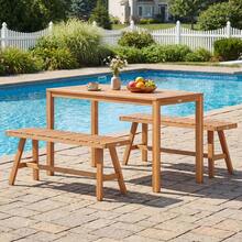 3 Pieces Acacia Wood Patio Dining Set Outdoor Rectangular Table And Benches With Slatted Seats-XY418686 - FXC7F3B9Z7B8R0 - View 2