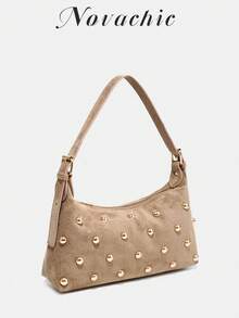 Novachic, 26 Neue Saison, 1 Stück Nietenverzierung, Reißverschluss, verstellbarer Schultergurt, Damen Achseltasche, Schultertasche. Geeignet für verschiedene Anlässe, ästhetisch - Khaki - Übersicht 2