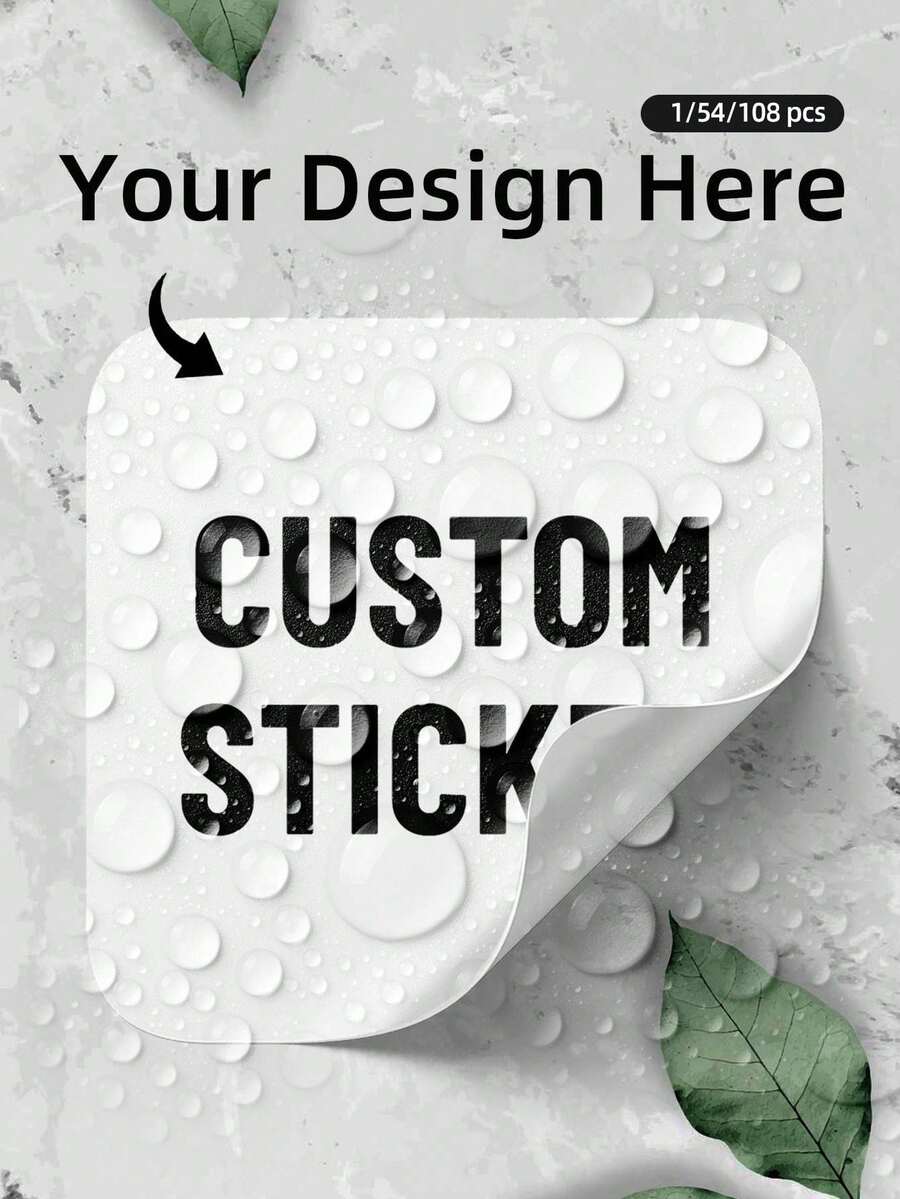 1/54/108pcs Customizable Labels - Waterproof Square Stickers With Any Design, Image, Logo, Text, Personalized Thank You Labels, Suitable For Friends, Sons, Daughters, Employees, Family, Office, Etc., For Birthday, Home, Halloween, Christmas, Holidays, Back To School, Wedding. - White - View 1