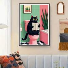 Cute Cartoon Theme Diamond Painting Kit For Adults - Black Cat Sitting On Pink Toilet, Self-Adhesive Shiny Diamond Art, Frameless Bathroom Scene DIY Craft, Fun Novelty Gift For Birthday, Anniversary, Home Decor, Canvas Wall Art, Wall Decoration - View 3