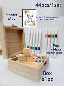 44pcs/1set-Bohemian Style Party Block Game, Fun Party Game Signage Activity Set, Block Shaped Guest Sign-In Book Alternative DIY Blank Wooden Block Signage Set (Suitable For Gus), Gender Reveal Party DIY Blocks, Guest Party Signage Book Activity, Furniture Decor Collection Set Brown) - Multicolor - View 10