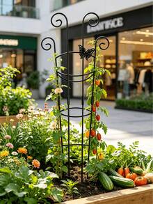 1/2pcs European Style Scrollwork Butterfly Decorative Climbing Trellis, Hollow Butterfly Design, Partial Assembly Required, Bottom Dual Pointed Stake Design, Can Be Directly Inserted Into Soil / Flower Pot, Stable Installation, Not Easy To Tip Over, Suitable For Ground Planting And Potted Planting Scenes, The Trellis Body Can Provide Even Winding Points For Vines, Strong Support, Can Guide Climbing Plants Like Roses, Clematis To Grow Orderly, Suitable For Rooftop Gardens - Butterfly Climbing Frame - View 9