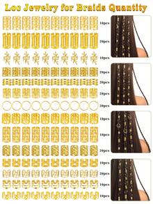 220pcs/Set Mixed Shape Dreadlock Hair Bands, Suitable For Braided Hairstyles, All-Season Adjustable Hair Ties - Gold - View 3