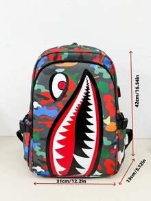 熱銷 6 色時尚個性酷鯊魚印花大容量多口袋尼龍後背包,大學風校園包,多功能背包,附 USB 充電孔,可收納手機、平板、書籍、文具、文件、衣物、折疊傘、水壺等,適合國中、高中、大學生,開學季必備旅行背包,假期出遊必備,開學禮物,送給男士、男友的禮物,情人節、聖誕節適用 - A - 查看 9