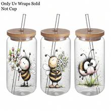 12 piezas/Set Patrón de Abeja Floral Acuarela Transferencia UV Adecuado - Para Manualidades DIY, Tazas, Portátiles & Botellas de Agua, Plástico Autoadhesivo, Decoración de Tazas DIY, Portátil, Decoraciones Festivas, Diseños Festivos, Impresiones de Alta Calidad, Duradero - Multicolor - Ver 5