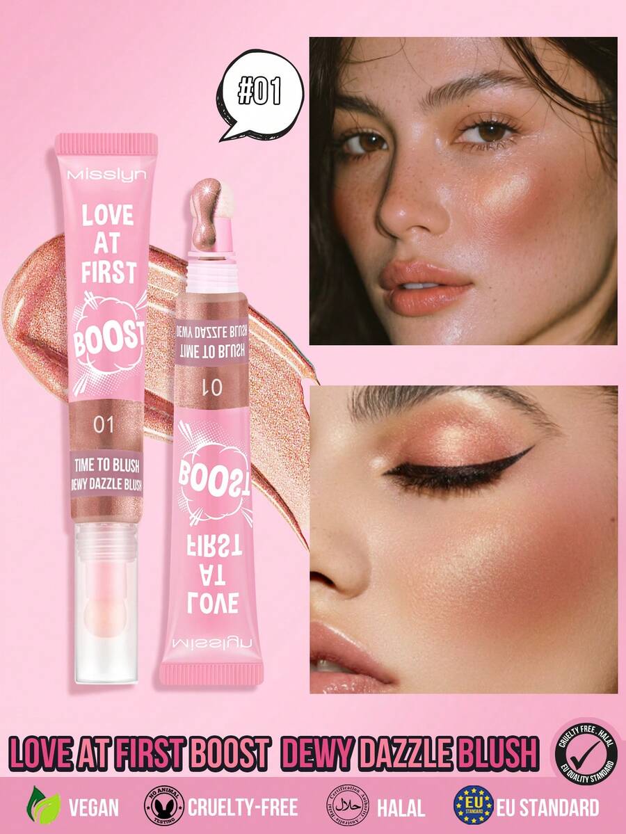 MISSLYN 1PC Love At First Boost Liquid Blush, Warna yang Dapat Dibangun, Ringan, Tekstur Halus, Pewarna Pipi Cair dengan Ujung Bantalan, Hasil Akhir Berkilau, Pemakaian Sehari-hari, Pesta, Y2K & Hadiah, Hadiah Hari Valentine