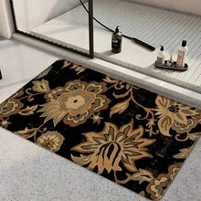 1 pieza, Decoración del hogar, Estampado de patrón floral, Alfombra de cocina de lino, Tapete de cocina, Tapete de piso, Tapete de baño, Tapete de puerta, Impresión 3D rectangular, Adecuado para sala de estar, dormitorio, pasillo, baño, lavandería - Alfombra de poliéster, Adecuado para decoración del hogar interior y exterior - Multicolor - Ver 2