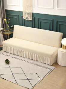 Solid Color Skirted Sofa Bed Cover, Polyester Fiber Elastic Full Coverage Sofa Cover, Suitable For Armless Sofas, Minimalist Modern, All Seasons - Beige - View 4
