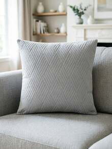 1pc Solid Color Velvet Plaid Pillowcase, Modern Polyester Fiber Square Cushion Cover, Soft And Comfortable, Suitable For Living Room Home Decor - Dusty Blue - View 1