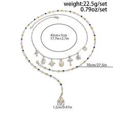 2pcs/Set Men's Double Layer Y-Shaped Necklace Set, Silver Tone Colorful Rhinestone Cross And Virgin Mary Pendant Necklace, Gothic Street Style Jewelry - White K - View 9